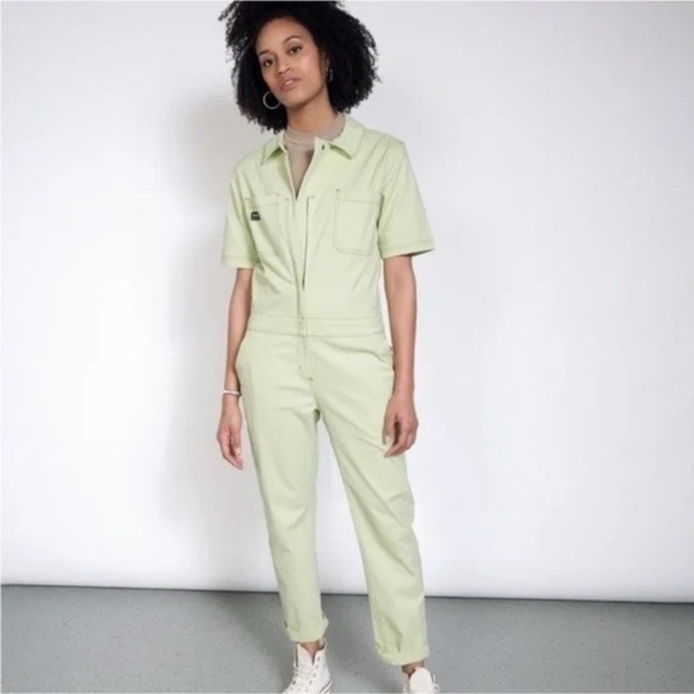 NWT Wildfang The Essential Short-Sleeve Coverall SS Green Utility Jumpsuit XS